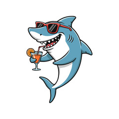 Cool Shark Enjoying a Drink with Sunglasses