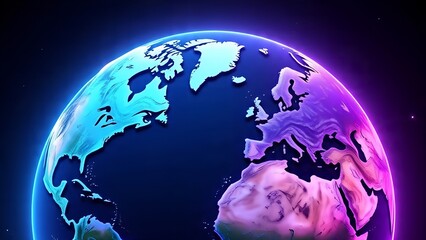 A bright image of Earth from space, glowing against a purple and blue background. Earth, space, and color create a stunning cosmic display. Earth and space in a harmonious backdrop.