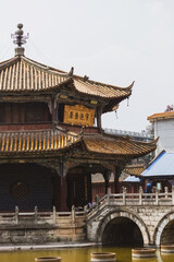 Naklejka premium Yuantong Temple details, stone bridge and temple pagoda, Kunming China