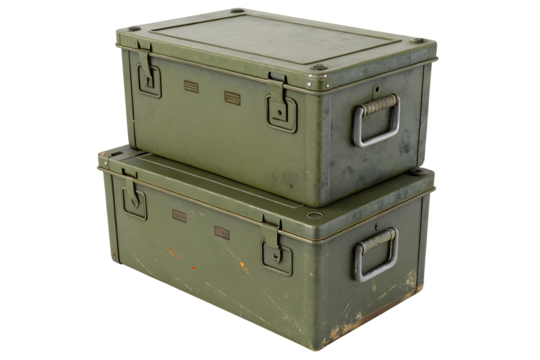 Military green army plastic case isolated on white or transparent background