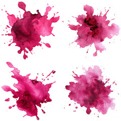Four burgundy watercolor splashes create an abstract and artistic design isolated on transparent background