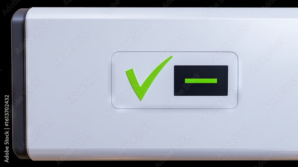 Poster modern control panel featuring a green check mark and a black minus sign, symbolizing approval and r