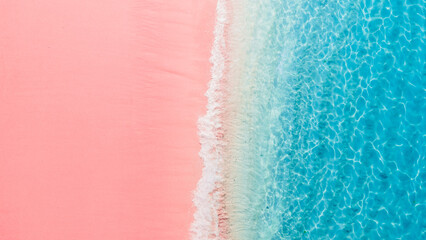Pink beach with crystal blue ocean in Komodo islands