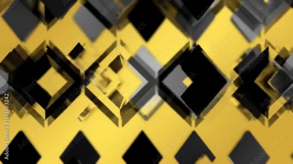 Poster a sophisticated abstract background of layered gold and black geometric diamond shapes creating a mo