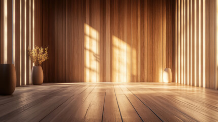A large room with wooden walls and a wooden floor
