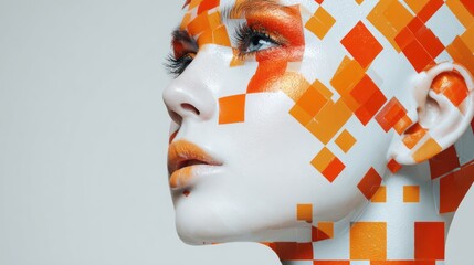 Close-up profile of woman with abstract face art