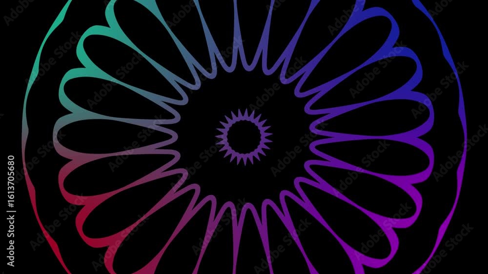 Poster dynamic gradient mandala: mesmerizing abstract geometric animation on black