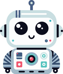 Adorable cartoon robot character with big eyes, vector design