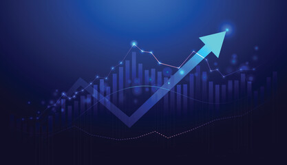 business graph with arrow pointing up, stock market economy growth chart vector design.