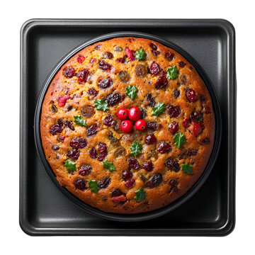 Delicious Christmas fruitcake in baking pan festive treat