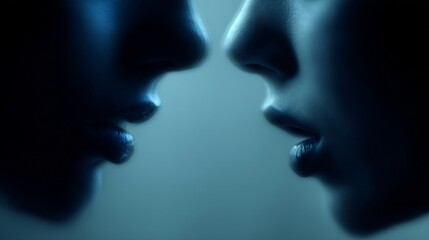 Two individuals facing each other closely,