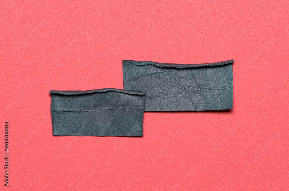 Aufkleber two black overlapping torn ripped blank paper notes with folded edge dog-ear earmark and copy space 