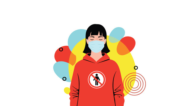 Preventing the spread of illness wearing a mask and social distancing to protect yourself and others health