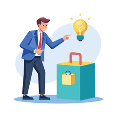 Innovative Corporate Leader Unlocking Idea Box Concept &ndash; Business Strategy, Creativity, Brainstorming, Motivation, Success, and Visionary Thinking Vector Illustration for Professional Use