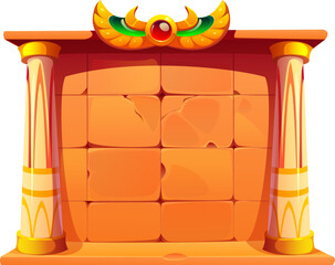 Ancient Egyptian stone wall, Egypt game icon, treasure quiz asset. Cartoon vector puzzle altar, gui vintage symbol, texture, past civilization construction with pillars, deity or pharaoh monument