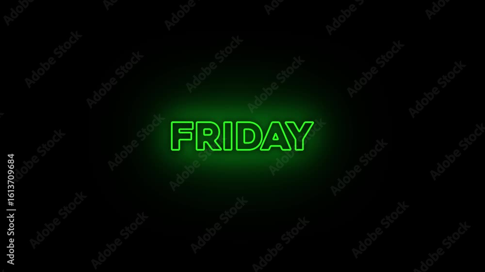 Poster neon lines friday text animation. 7 days a week name friday motion graphics. luxury text 4k video fo