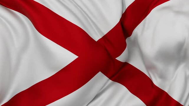 Alabama US state flag swaying in the wind, looped endless cycled video, completely full screen covers flag background