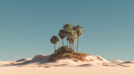 Palm Trees on a Desert Island under a Blue Sky