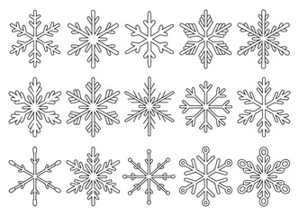 Snowflake Vector Icon Set – Collection of Winter Crystal Symbols for Christmas, New Year, Holiday Designs