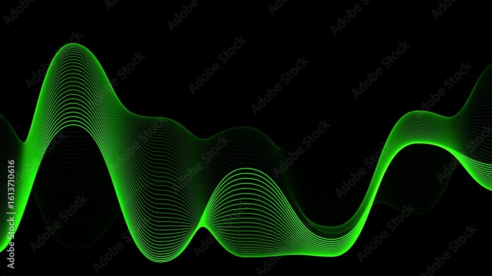 Poster dynamic green wave: abstract motion graphics on black background