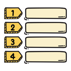 Set of infographic with 4 Four Step Number. Colorful. With doodle style. For layout, website, graphic design, presentation.