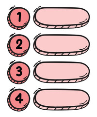 Set of infographic with 4 Four Step Number. Colorful. With doodle style. For layout, website, graphic design, presentation.