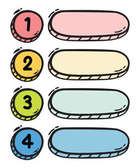 Set of infographic with 4 Four Step Number. Colorful. With doodle style. For layout, website, graphic design, presentation.