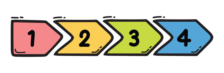 Hand-Drawn Cartoon Infographic. Four Steps Template. For graphic design, banner, layout, presentation, website. 