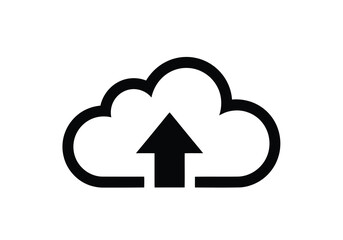Vector art of cloud upload icon with an arrow pointing upwards on a white background