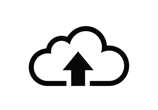 Vector art of cloud upload icon with an arrow pointing upwards on a white background