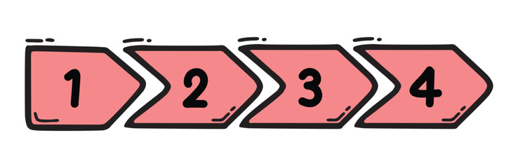 Hand-Drawn Cartoon Infographic. Four Steps Template. For graphic design, banner, layout, presentation, website. 