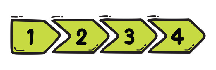 Hand-Drawn Cartoon Infographic. Four Steps Template. For graphic design, banner, layout, presentation, website. 