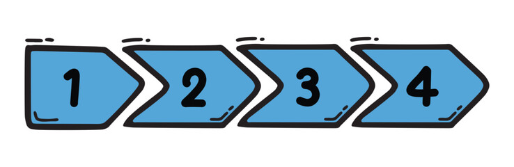 Hand-Drawn Cartoon Infographic. Four Steps Template. For graphic design, banner, layout, presentation, website. 