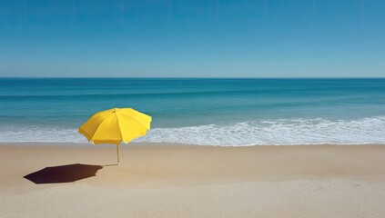 Sunny beach scene with yellow umbrella (2)