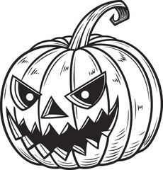 An orange Halloween pumpkin jack-o'-lantern illustration, a scary symbol of the autumn holiday celebration