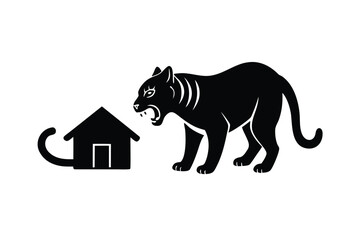 Obraz premium Tiger Hissing at a Small House Cat Near its Paw Illustration