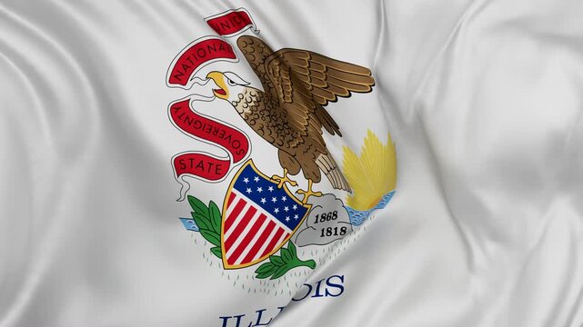 Illinois US state flag swaying in the wind, looped endless cycled video, completely full screen covers flag background