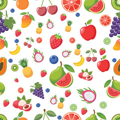 Vibrant Fruit Pattern- A Colorful and Healthy Mix of Tropical and Common Fruits.