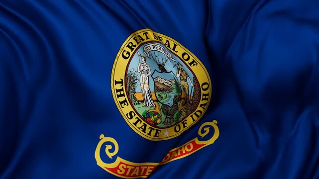 Idaho US state flag swaying in the wind, looped endless cycled video, completely full screen covers flag background
