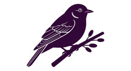 Isolated Dark Blue Bird on Branch Silhouette