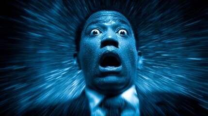 Close-up of a shocked face with wide eyes and open mouth,