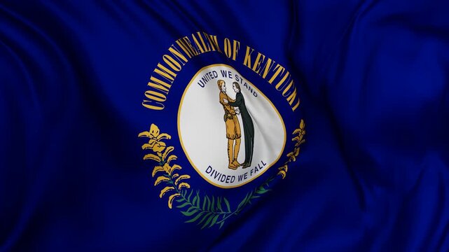 Kentucky US state flag swaying in the wind, looped endless cycled video, completely full screen covers flag background