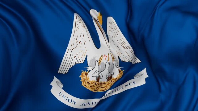 Louisiana US state flag swaying in the wind, looped endless cycled video, completely full screen covers flag background