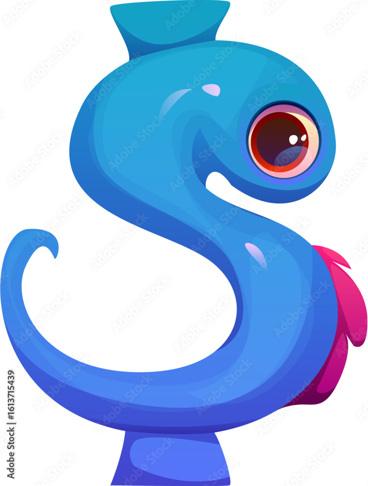 Poster spooky monster character font punctuation dollar currency sign. bugaboo monster character typeface e