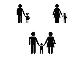 Vector art of family icons showing parents and children holding hands