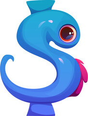 Spooky monster character font punctuation dollar currency sign. Bugaboo monster character typeface element, horror creature cartoon vector kids ABC typeset mark. Bogle personage English font sign