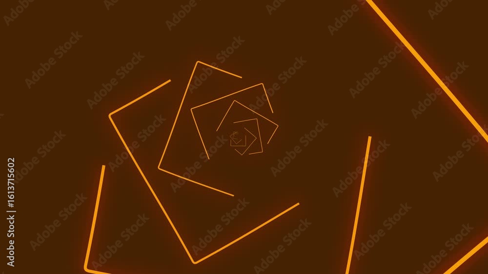 Poster dynamic orange square tunnel: abstract geometric animation with glowing lines and depth