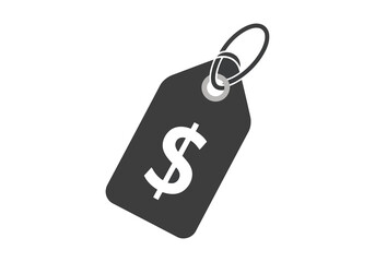 Vector art of a dark price tag with a white dollar sign for commerce