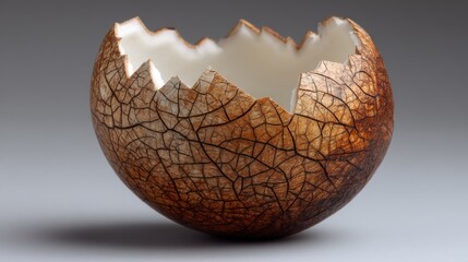 Cracked Brown and White Ceramic Eggshell Sculpture