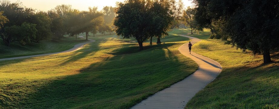 Sunrise path through a park